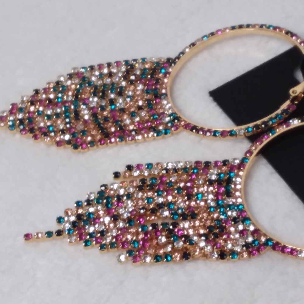 Hoop Multi-dangle Multi-color Rhinestones Noir - Picture 2 of 6